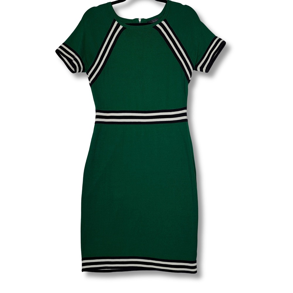 The Limited Sweater Dress Women S Green Striped Knit Bodycon Short Sleeve Casual - Picture 2 of 13